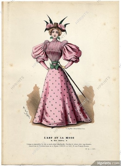 L'Art et la Mode 1895 N°13 Marie de Solar, colored fashion lithograph
