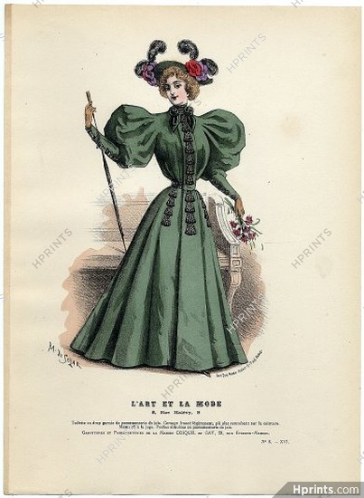L'Art et la Mode 1895 N°08 Marie de Solar, colored fashion lithograph