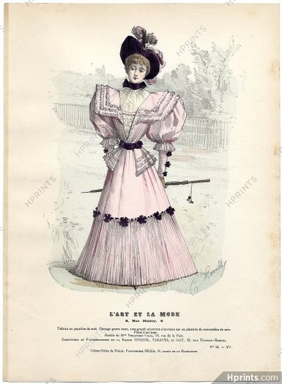 L'Art et la Mode 1894 N°40 Levilly, colored fashion lithograph, Modèle de Mme PELLETIER- VlDAL, 19, rue de la Paix.