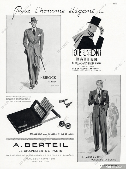 Pour l'homme élégant... 1937 Kriegck, Delion, A. Berteil, Mellerio Dits Meller, L. Larsen