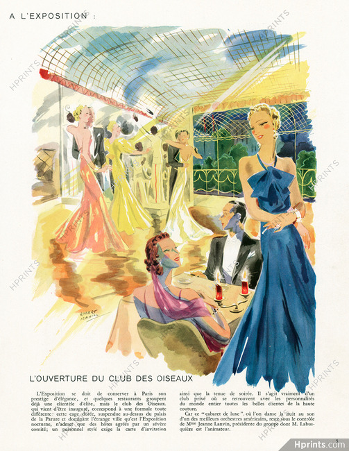 Le Club des Oiseaux 1937 Mme Jeanne Lanvin, M. Labusquière, Illustration Robert Mahias