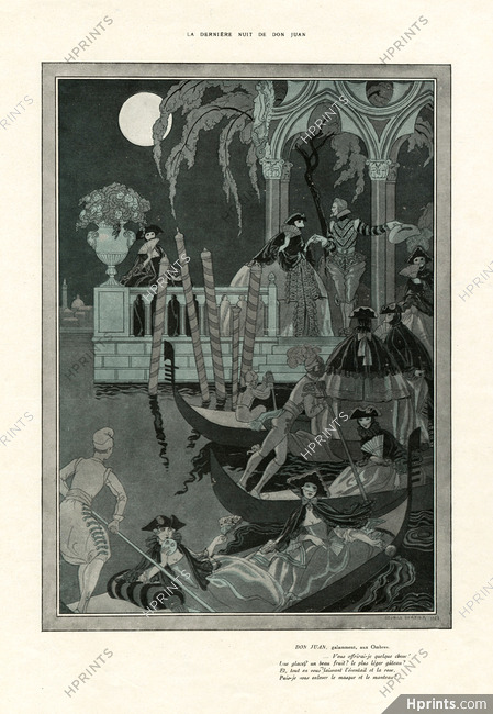 George Barbier 1921 "La dernière nuit de Don Juan" Don Juan Masquerade Ball, Venice, Gondola