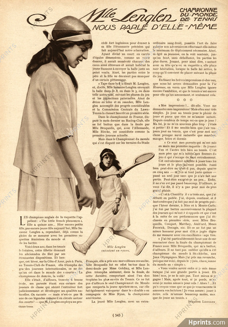 Mlle Lenglen nous parle d'elle-même, 1914 - Texte par Suzanne Lenglen