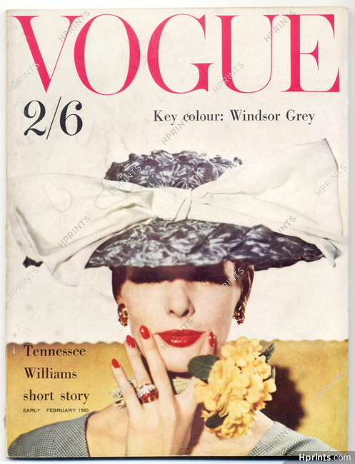 UK Vogue British Magazine 1960 Early February, Windsor Grey, Tennessee Williams, Christian Bérard, Cecil Beaton, 124 pages