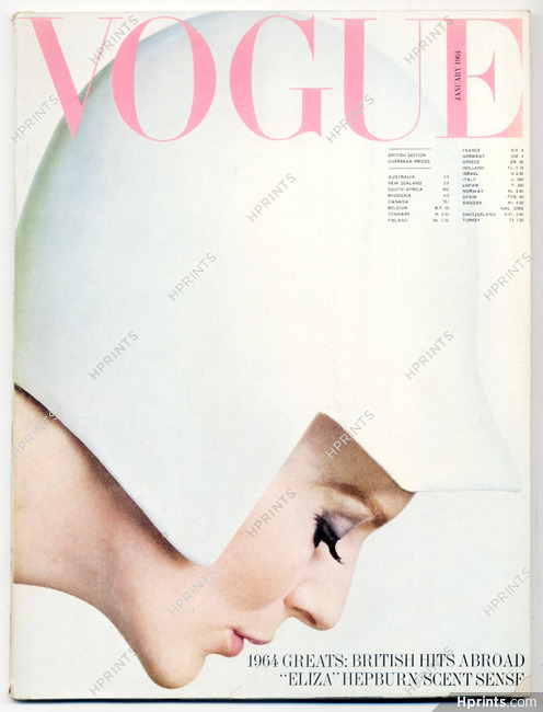 UK Vogue British Magazine 1964 January, Brian Duffy, Audrey Hepburn, Cecil Beaton, David Bailey, Helmut Newton, 88 pages