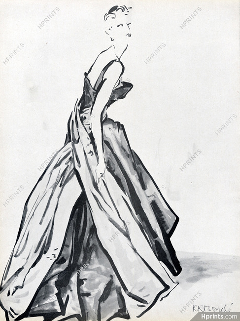 René Bouché 1949 Christian Dior, Evening Dress