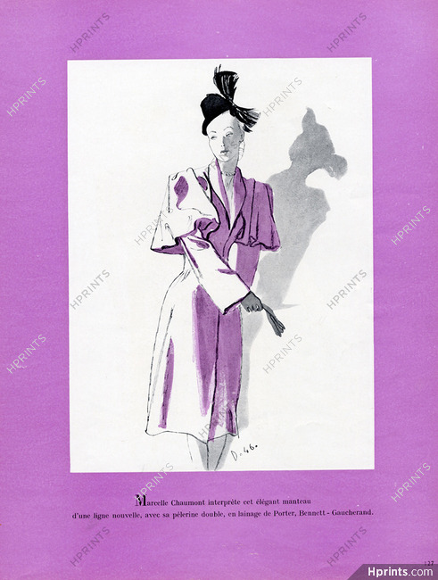 Marcelle Chaumont 1946 Coat pélerine, Porter (Fabric) André Delfau