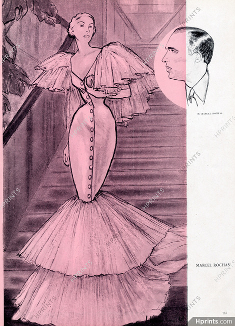 Marcel Rochas 1948 Evening gown, Portrait, Jc. Haramboure