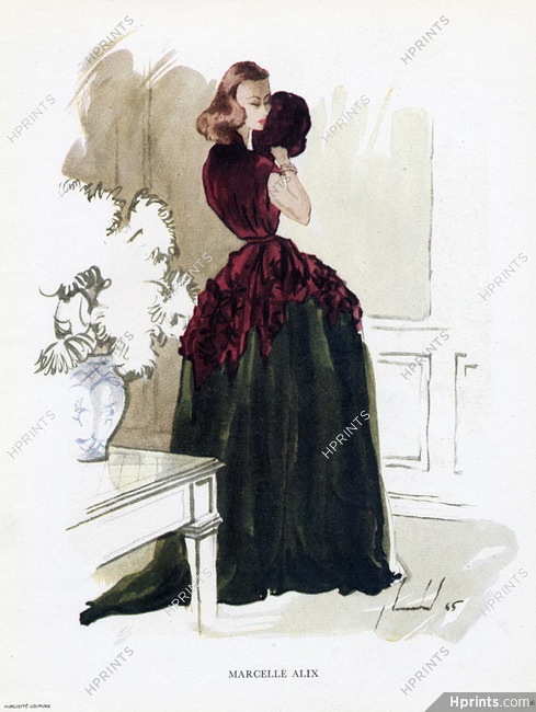 Marcelle Alix 1945 Louchel Evening Gown Fashion Illustration