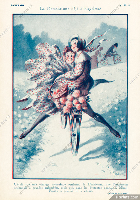 Jean Droit 1930 Le Romantisme déjà à bicyclette, Draisienne, Mimi-Pinson