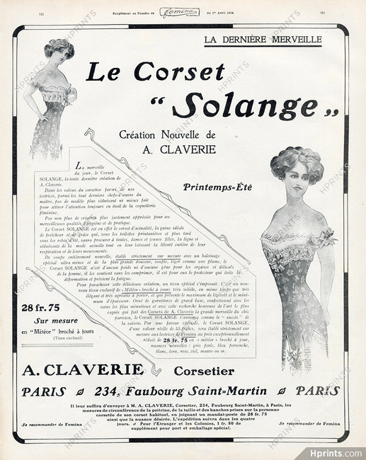 Claverie (Corsetmaker) 1909 Corset "Solange"