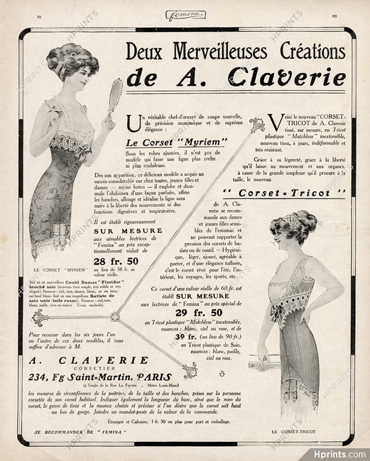 Claverie (Corsetmaker) 1911 Corset "Myriem" & "Corset-Tricot"