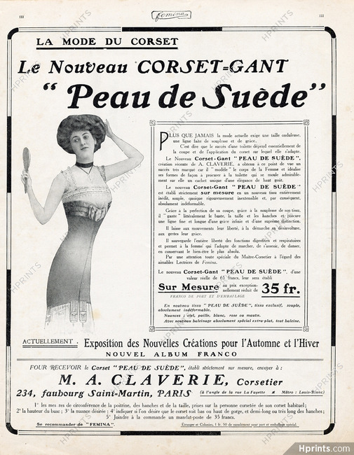 Claverie (Corsetmaker) 1911 Corset-Gant "Peau de Suède"