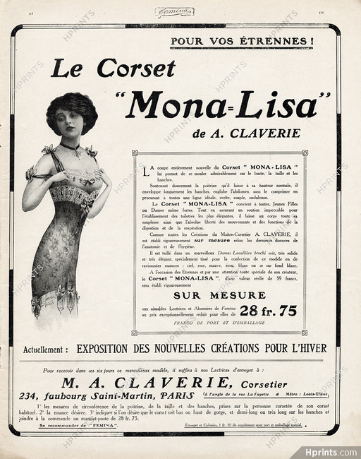 Claverie (Corsetmaker) 1911 Corset "Mona-Lisa"