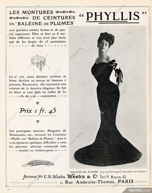 Weeks & Cie 1905 "Phyllis" Montures de Ceintures en "Baleine de Plumes"