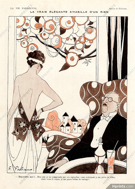 Fabiano 1920 "La vraie élégante s'habille d'un rien" Roaring Twenties, Backless Evening Gown