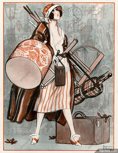 Armand Vallée 1921 La Joie du Retour, Hatbox Elegant Parisienne Luggage