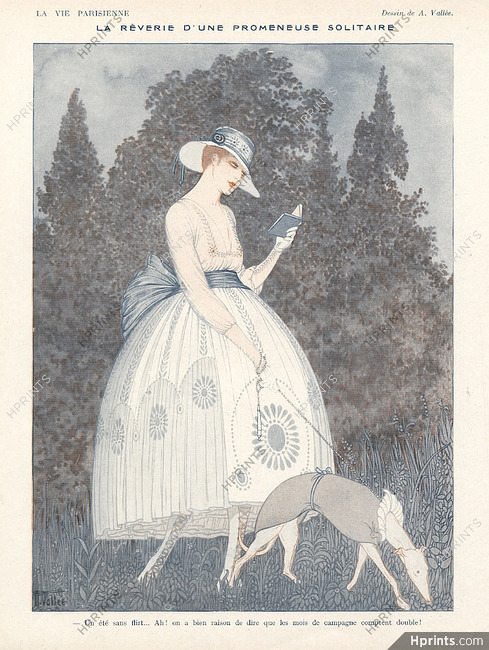Armand Vallée 1916 ''La rêverie d'une promeneuse solitaire'' Sighthound, Dog