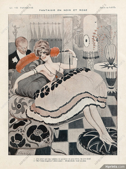 Vald'Es 1920 ''Fantaisie en noir et rose'' Elegant Parisienne