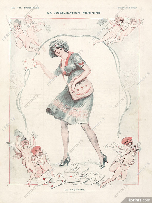 Vald'Es 1917 ''La Mobilisation Féminine'' La Factrice, PTT, La Poste, Mailwoman