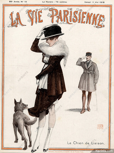 Léonnec 1918 ''Le Chien de Liaison'' Elegant Parisienne Dog Soldier