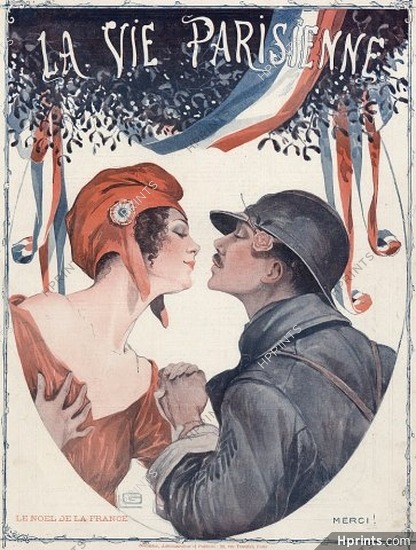 Léonnec 1918 ''Le Noël de la France'' Marianne Hat, Soldier Lover Kiss