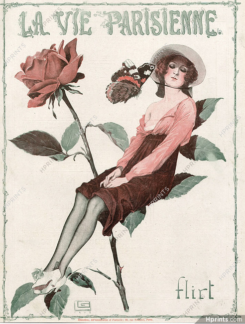 Léonnec 1918 ''Flirt'' butterfly, rose