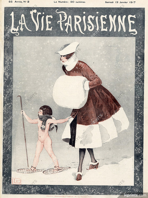 Léonnec 1917 Elegant Parisienne, Muff, Fur, Winter Coat
