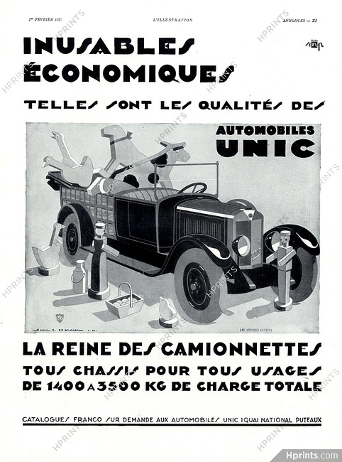 Unic (Cars) 1930 Camionnette, Jean Adrien Mercier, Toys, Affiches Lutetia