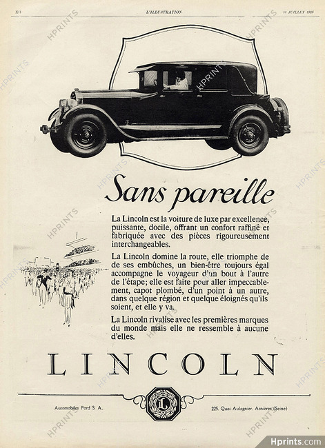 Lincoln 1926 Sans Pareille