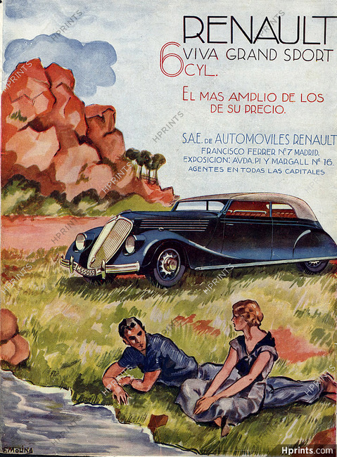 Renault 1936 Viva Grand Sport, Signed F. Molina, Lovers