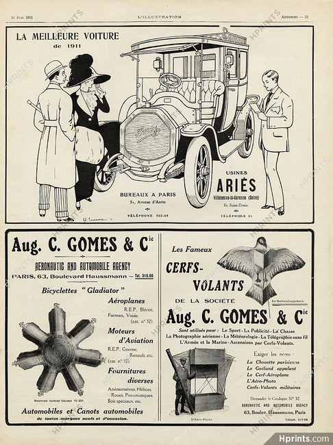 Ariès & Aug. Gomès & Cie 1911 Touraine, Kite, air toys