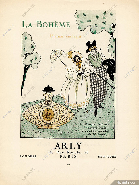 Arly (Perfumes) 1921 La Bohème, Signé E. H.