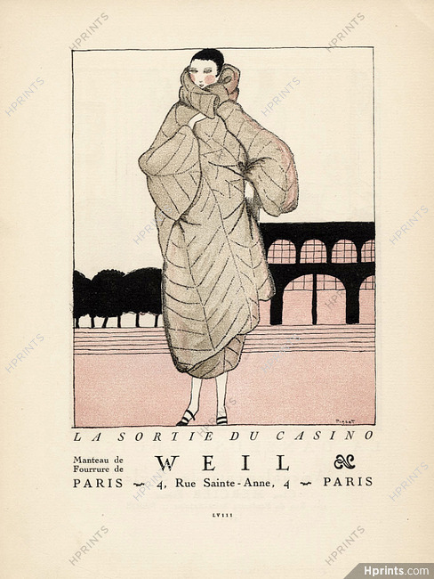 Weil (Fur clothing) 1920 ''La Sortie du Casino'' Fur Coat, La Gazette du Bon Ton, Pigeat