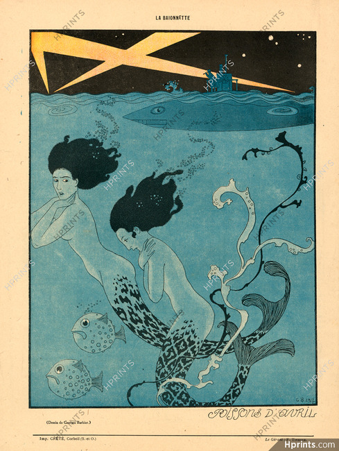 George Barbier 1917 Poissons d'Avril, Mermaids Submarine