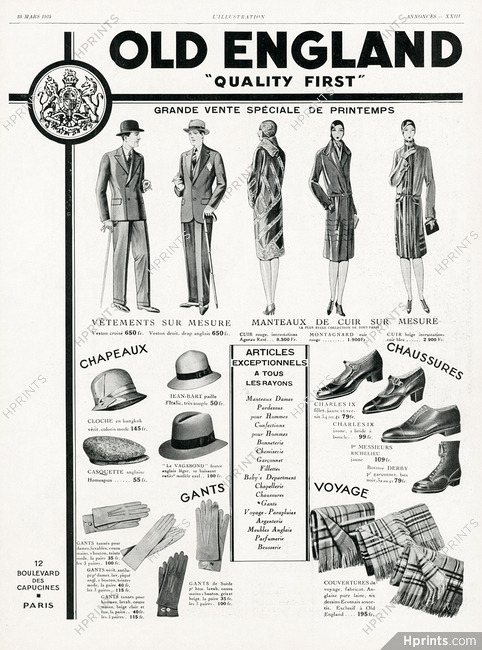 Old England 1929 Quality First, Women's and Men's Fashion