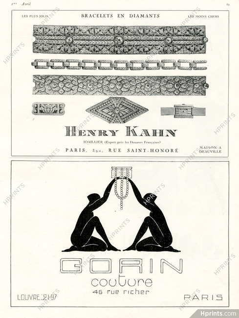 Henry Kahn (Bracelets, Clips) 1926 Daniel Gorin Couture