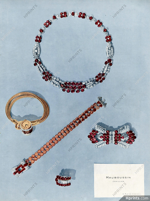Mauboussin 1937 "Set of Jewels" Bracelet, Watch, Clip, Necklace, Ring