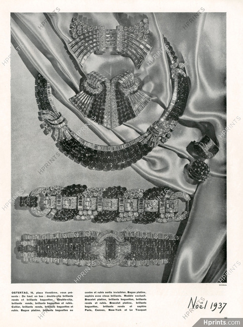 Ostertag (High Jewelry) 1937 Clip, Necklace, Bracelet, Photo Roger Schall