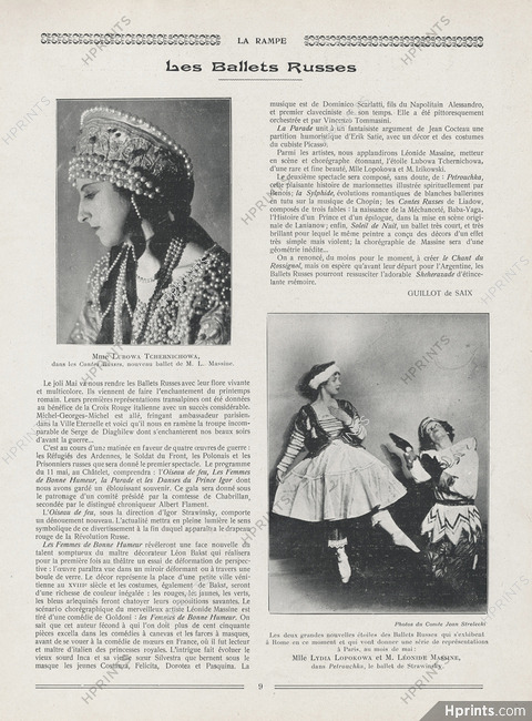 Les Ballets Russes, 1917 - Lubowa Tchernichowa, Lydia Lopokowa & Léonide Massine "Petrouchka" & "Les contes Russes" Russian Ballet, Text by Guillot de Saix