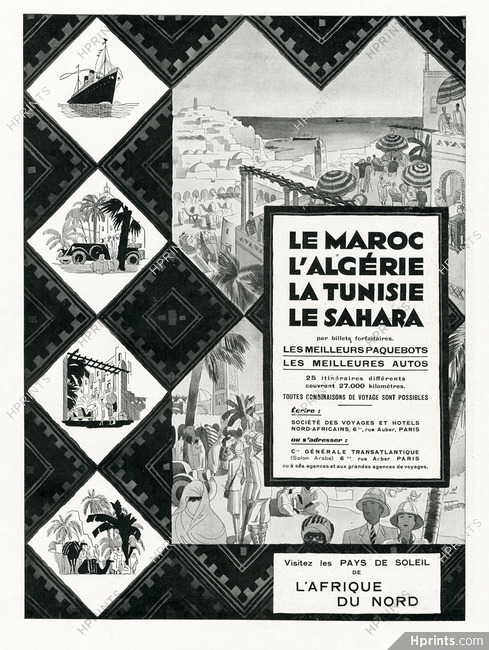 Compagnie Générale Transatlantique 1930 Maroc, Algérie, Tunisie, Sahara