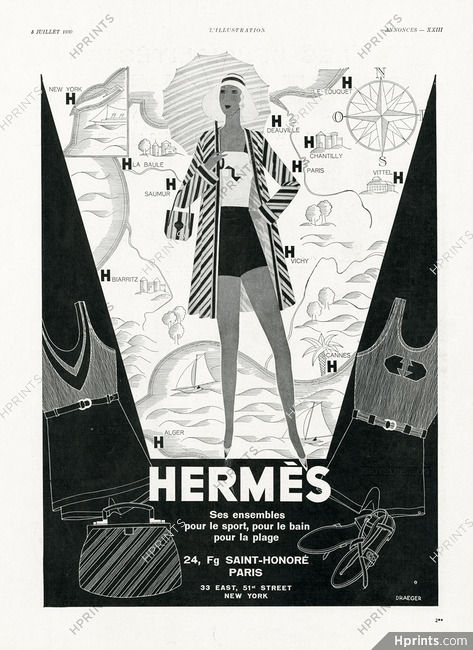 Hermès (Swimwear) 1930 Reynaldo Luza, Parasol, Sandals (L)