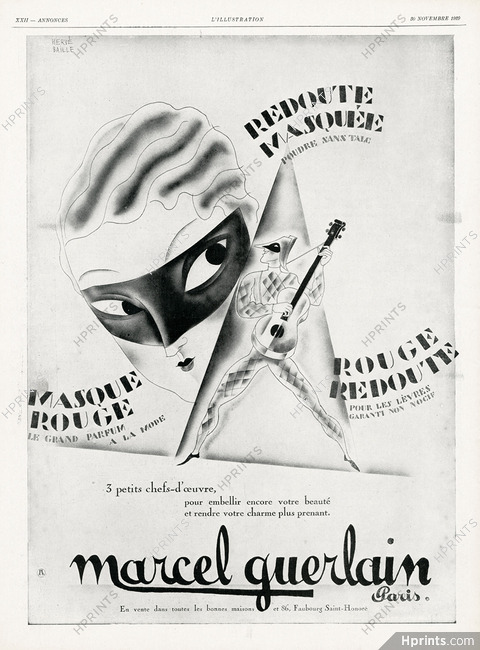 Marcel Guerlain 1929 Masque Rouge, Arlequin, Guitare, Hervé Baille