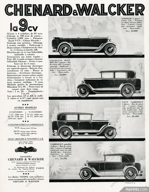Chenard & Walcker 1929 — Automobiles — Advertisement
