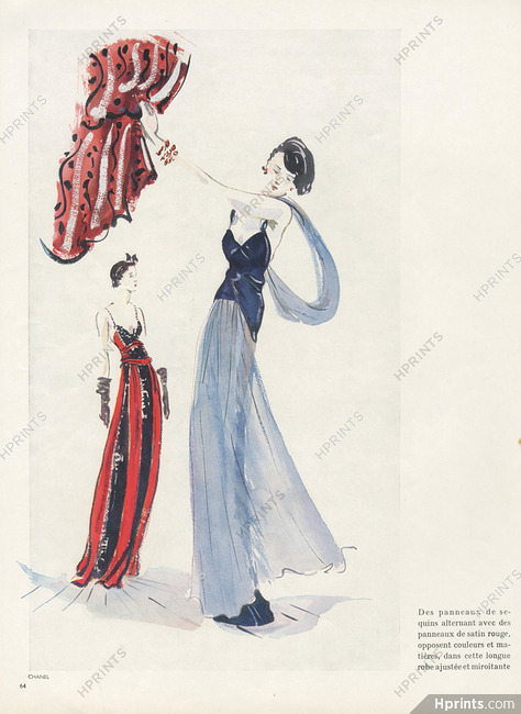 Chanel 1937 Sequins, Satin rouge, Evening Gown, Christian Bérard