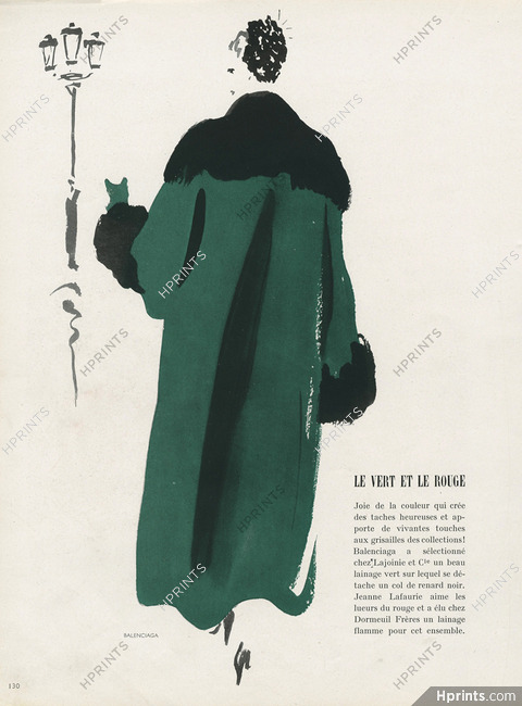 Balenciaga (Couture) 1948 col de renard, Coat Fur Collar, Eduardo Benito
