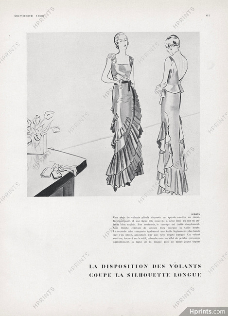 Worth (Couture) 1930 Volants plissés, Evening gown