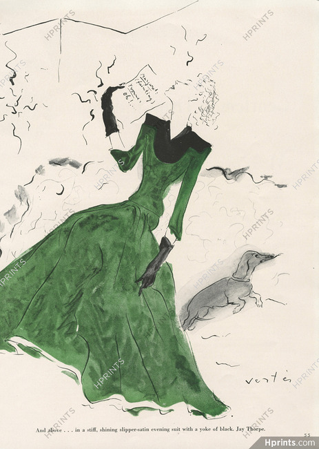 Jay Thorpe 1940 Evening Gown, Marcel Vertès, Teckel Dog