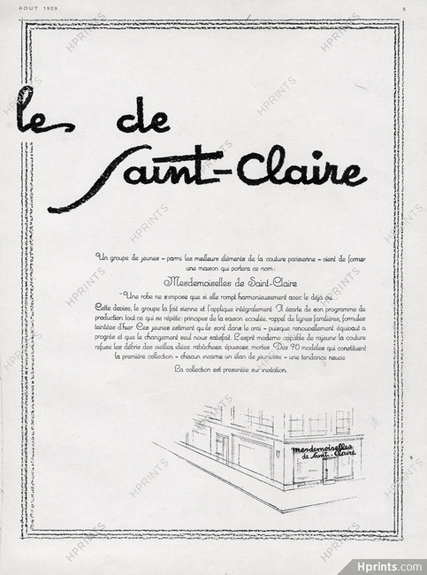 Mesdemoiselles de Saint-Claire 1929 Shop