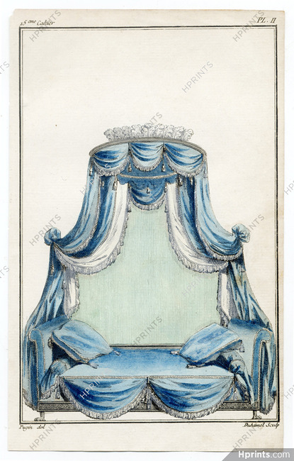 Cabinet des Modes 1786, 15° cahier, planche II, Lit de repos à la Turque